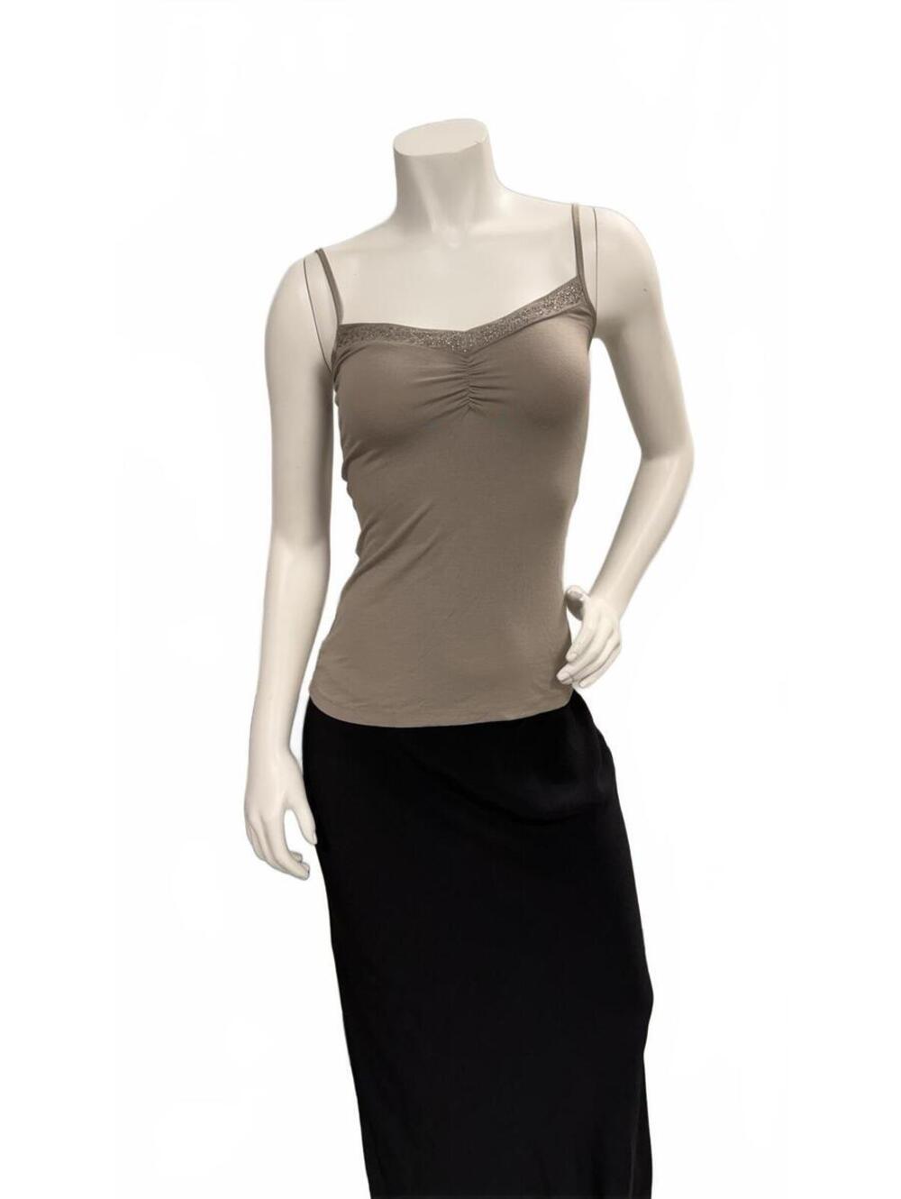 Ann Taylor LOFT Beaded Camisole Tank Top Taupe Brown Adjustable Straps